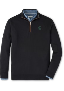 Peter Millar Michigan State Spartans Mens Black Autumn Crest Suede Trim Long Sleeve Qtr Zip Pullov..