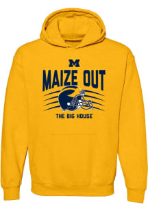 Michigan Wolverines Mens Yellow Maize Out The Big House Football Helmet Long Sleeve Hoodie