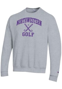 Champion Northwestern Wildcats Mens Grey Golf Icon Powerblend Long Sleeve Crew Sweatshirt