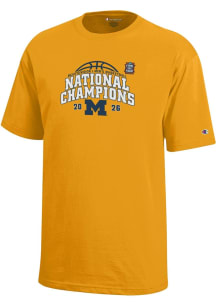 Champion Michigan Wolverines Youth Yellow MBB National Champs 2026 Core Short Sleeve T-Shirt