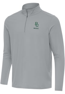Antigua Baylor Bears Mens Ash Music Intent Long Sleeve Qtr Zip Pullover