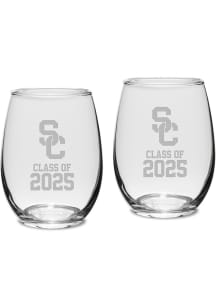 USC Trojans Class of 2025 Set of 2 Stemless Wine Glass - White