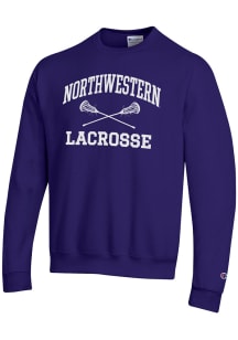Champion Northwestern Wildcats Mens Purple Lacrosse Icon Powerblend Long Sleeve Crew Sweatshirt
