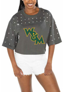 Gameday Couture William & Mary Tribe Womens Charcoal Rhinestone Crop Short Sleeve T-Shirt