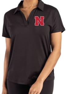 Cutter and Buck Nebraska Cornhuskers Womens Black Coastline Short Sleeve Polo Shirt
