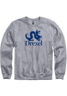 Drexel Dragons Mens Grey Big Logo Long Sleeve Crew Sweatshirt