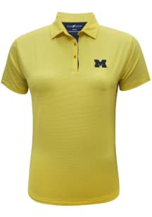Michigan Wolverines Womens Gold Striped Short Sleeve Polo Shirt