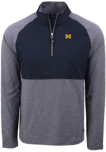 Cutter and Buck Michigan Wolverines Mens Blue Adapt Eco Hybrid Long Sleeve Qtr Zip Pullover