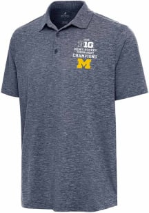Antigua Michigan Wolverines Mens Navy Blue 2026 Big 10 Men's Hockey Champs Par 3 Short Sleeve Polo