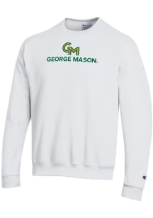 Champion George Mason University Mens White Powerblend Long Sleeve Crew Sweatshirt
