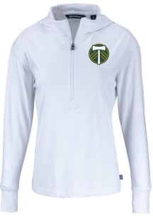 Cutter and Buck Portland Timbers Womens White Daybreak Hood Qtr Zip