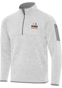 Antigua Miami Hurricanes Mens Grey 2025 Cotton Bowl Champions Fortune Long Sleeve Qtr Zip Pullover