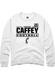 Jakorion Caffey Cincinnati Bearcats Mens White Football NIL Stacked Box Player Crew