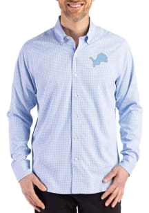 Cutter and Buck Detroit Lions Mens Light Blue Mono Gingham LS Woven Long Sleeve Dress Shirt