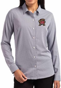 Cutter and Buck Maryland Terrapins Womens Epic Confidence Gingham Long Sleeve Black Dress Shirt