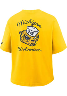 Nike Michigan Wolverines Womens Gold Boxy Pocket Short Sleeve T-Shirt