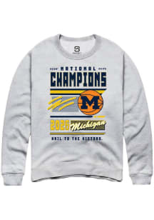 Summit Sportswear Michigan Wolverines Mens Ash MBB National Champs 2026 Magazine Long Sleeve Crew..