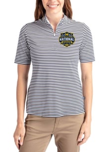 Cutter and Buck Michigan Wolverines Womens Navy Blue 2026 MBB Champions Virtue Eco Pique Stripe Sh..