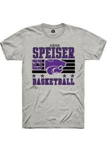 Jordan Speiser K-State Wildcats Ash NIL Striped Short Sleeve Player T Shirt