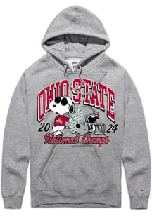 Ohio State Buckeyes Mens Grey Peanuts 2024 Football National Champions Long Sleeve Hoodie