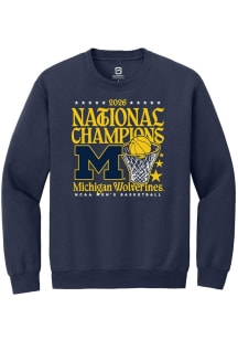 Summit Sportswear Michigan Wolverines Mens Navy Blue MBB National Champs 2026 Hoop Long Sleeve Cre..