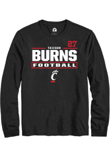 Taizaun Burns Cincinnati Bearcats Black Football NIL Stacked Box Long Sleeve Player T Shirt