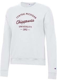 Champion Central Michigan Chippewas Womens White Est Date Powerblend Crew Sweatshirt