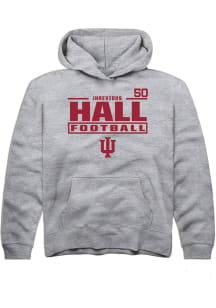Jhrevious Hall Rally Indiana Hoosiers Youth NIL Stacked Box Long Sleeve Player Hoodie Grey