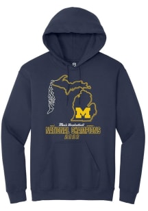 Summit Sportswear Michigan Wolverines Mens Navy Blue MBB National Champs 2026 NET Long Sleeve Hood..