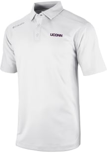 Columbia UConn Huskies Mens White Heat Seal Omni Wick Shotgun Short Sleeve Polo