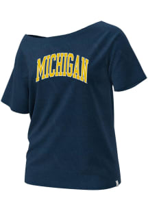 Champion Michigan Wolverines Womens Navy Blue Off Shoulder Short Sleeve T-Shirt