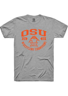 Summit Sportswear Oklahoma State Cowboys Grey Big 12 2026 Wrestling Champions Short Sleeve T Shirt