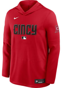 Nike Cincinnati Reds Mens Red Authentic Collection City Connect Long Sleeve Lightweight Hoodie
