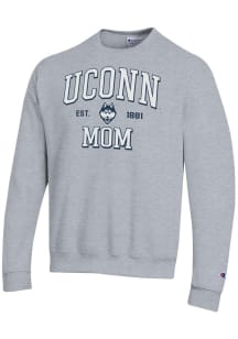 Champion UConn Huskies Mens Grey EST Date Mom Powerblend Long Sleeve Crew Sweatshirt