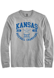 Summit Sportswear Kansas Jayhawks Grey 2026 Big 12 Baseball Tournament Champions Long Sleeve T Shi..