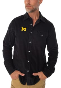 Michigan Wolverines Mens Black Cord Pearl Snap Long Sleeve Dress Shirt
