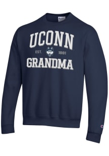 Champion UConn Huskies Mens Navy Blue Est. Date Grandma Powerblend Long Sleeve Crew Sweatshirt