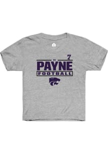 VJ Payne  Rally K-State Wildcats Youth Grey NIL Stacked Box Short Sleeve T-Shirt