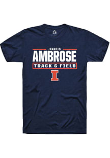 Javaris Ambrose Illinois Fighting Illini Navy Blue NIL Stacked Box Short Sleeve Player T Shirt