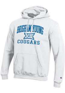 Champion BYU Cougars Mens White B12 Arch Powerblend Long Sleeve Hoodie