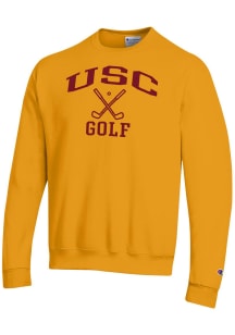 Champion USC Trojans Mens Gold Golf Icon Powerblend Long Sleeve Crew Sweatshirt