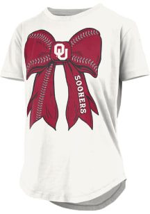 Pressbox Oklahoma Sooners Womens White Big Bow Softball Short Sleeve T-Shirt