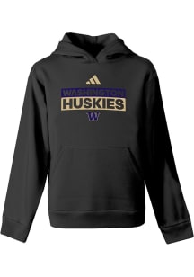 Adidas Washington Huskies Youth Black Heat Seal Fleece Long Sleeve Hoodie