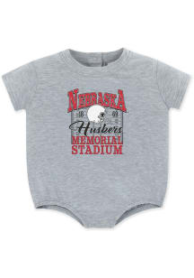 Nebraska Cornhuskers Baby Grey Primary Logo Short Sleeve One Piece