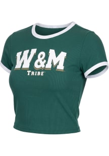 William & Mary Tribe Womens Green Ringer Short Sleeve T-Shirt