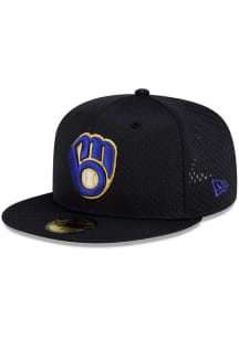 New Era Milwaukee Brewers Mens Black Satin Lining 59FIFTY Fitted Hat
