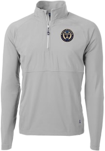 Cutter and Buck Philadelphia Union Mens Grey Adapt Eco Hybrid Long Sleeve Qtr Zip Pullover