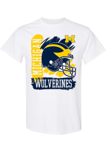Michigan Wolverines White Football Helmet Ribbon Art Short Sleeve T Shirt
