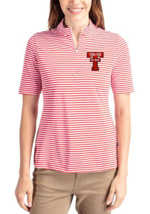 Cutter and Buck Texas Tech Red Raiders Womens Red Virtue Eco Pique Stripe Short Sleeve Polo Shirt