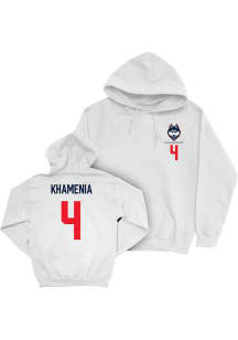 Nikolas Khamenia UConn Huskies Mens White NIL Logo Player Hood